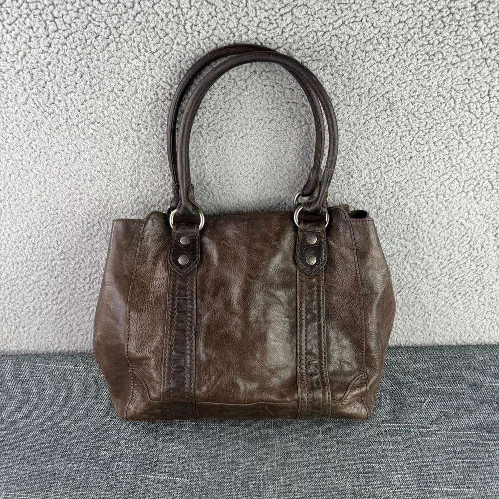 Frye Melissa Satchel Women Medium Brown Distressed Leather Tote Bag